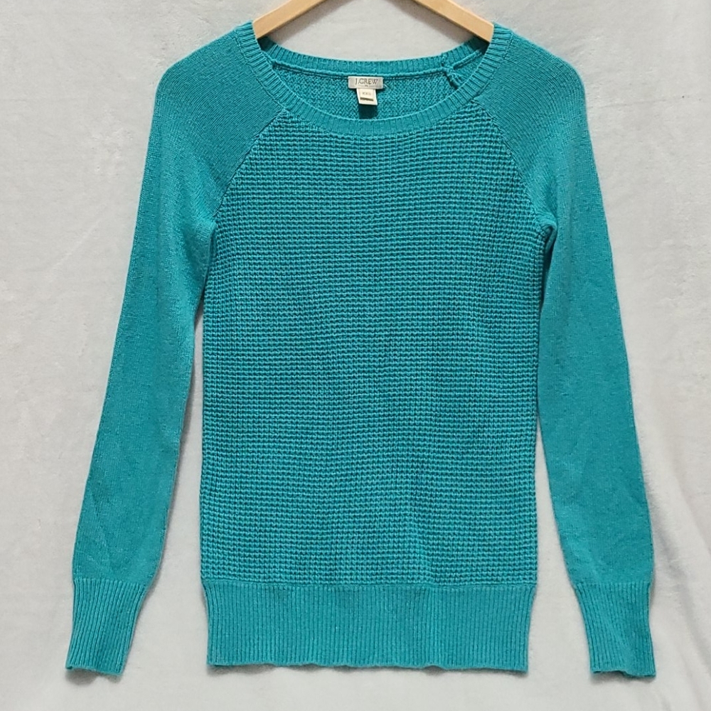 J. Crew Aqua Turqoise Waffle Crewneck Sweater